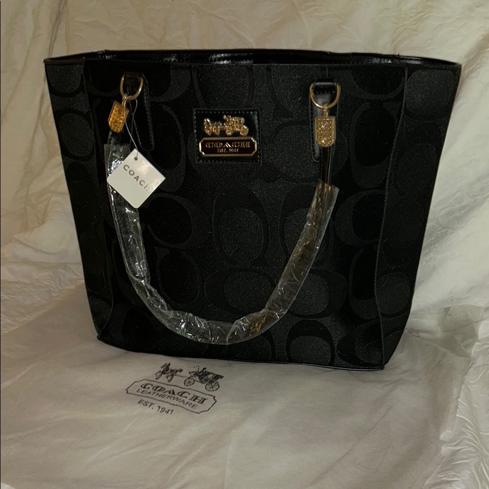 Coach Black and Purple Tote with Structured Design
